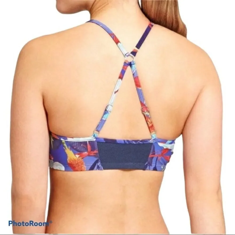 Athleta Lucia High Neck Blue Mesh Bikini Top Swimsuit Small